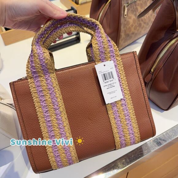 NWT Coach Smith Tote Bag 24 CBG91 Straw Leather Gold/Redwood Multi - Picture 4 of 11